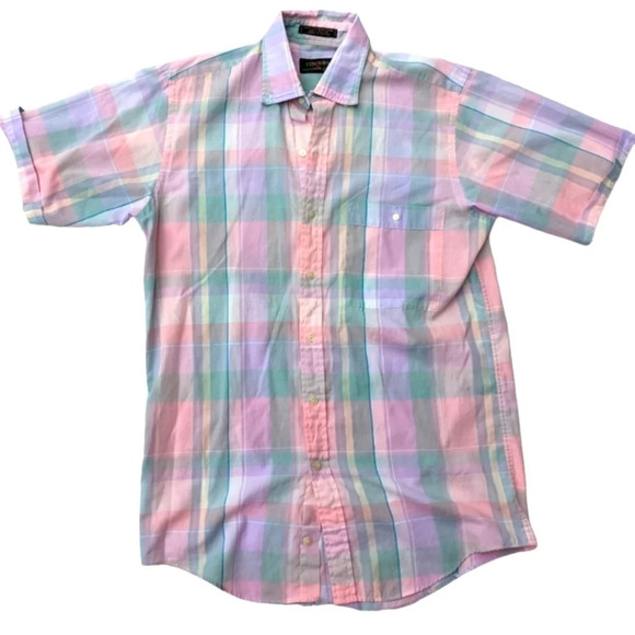 Vintage Colours by Alexander Julian Pastel Plaid Short  Sleeve Button Up - Small - Picture 1 of 7